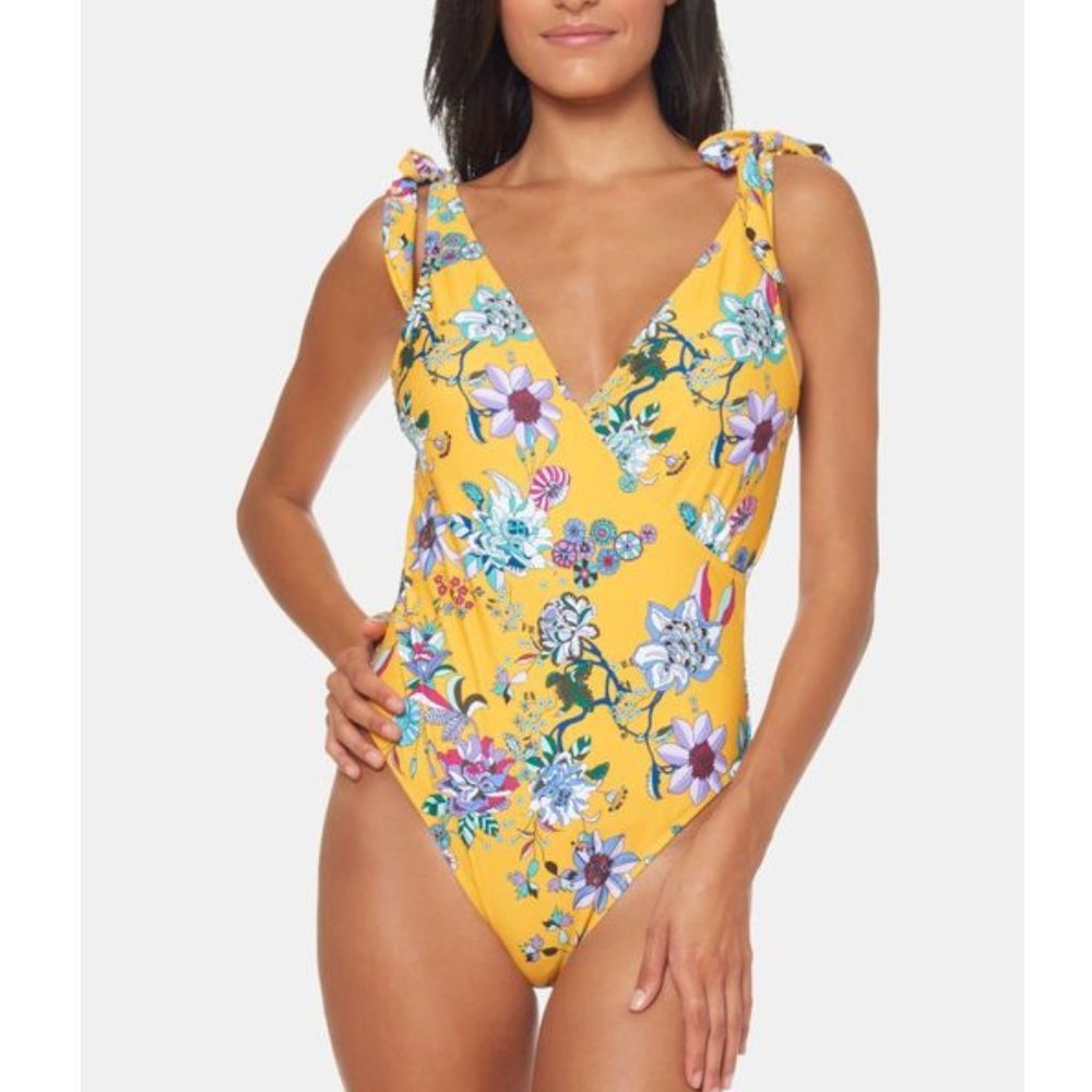 Jessica Simpson  Plunging Tie-Shoulder Swimsuit